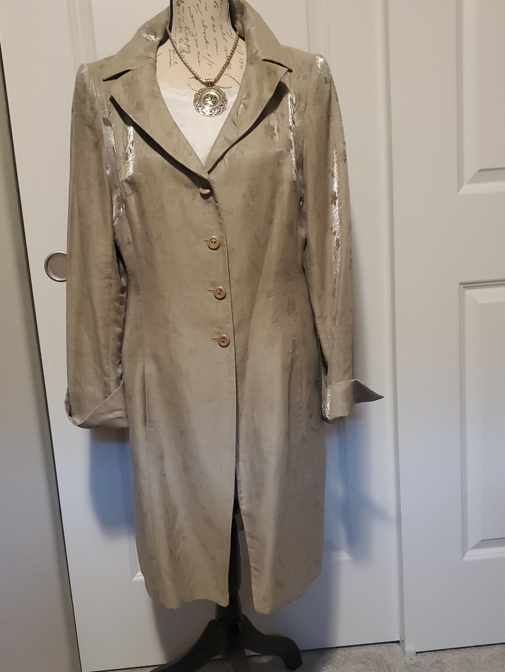 Women's Light Taupe Long Coat - Classic Button Front Georgiou Studio  Cyprus. 12